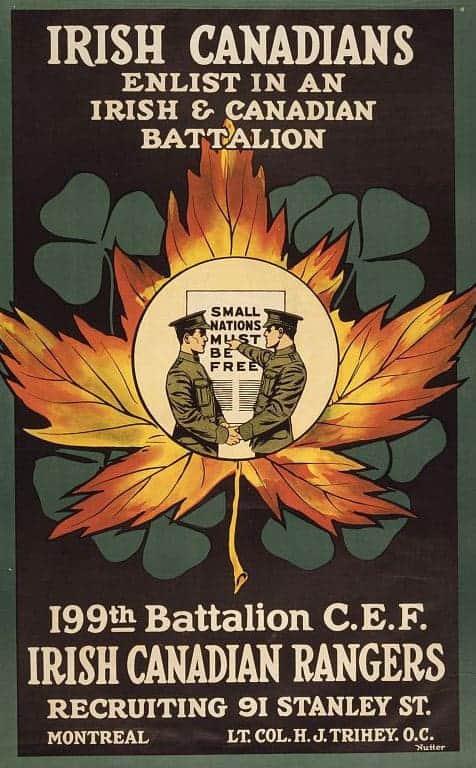 MOntreal in 1916 Irish Battalion Recruiting Poster 