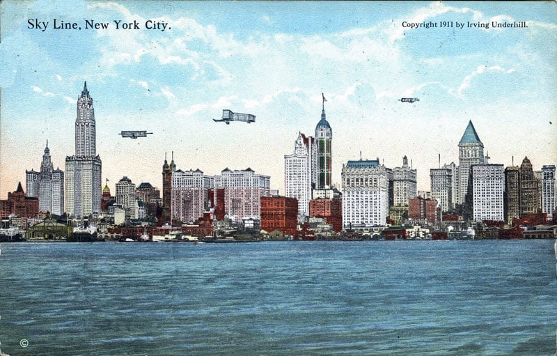 Post card of skyline of New York City in 1916