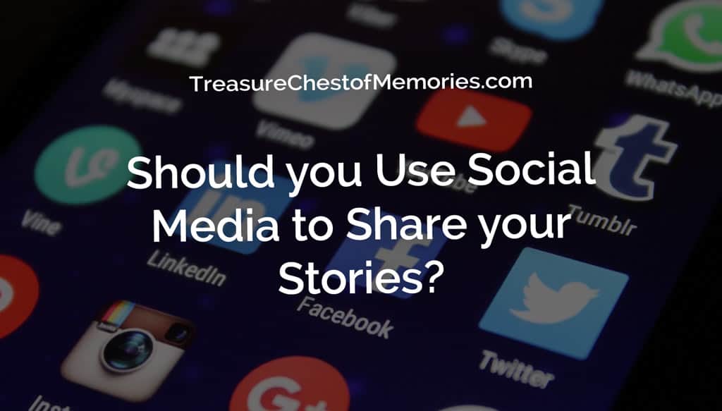 Should you use Social Media to share your stories hero graphic with social media icons on phone