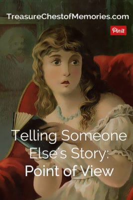Pinnable Graphic telling someone else's story Point of view with a girl reading 