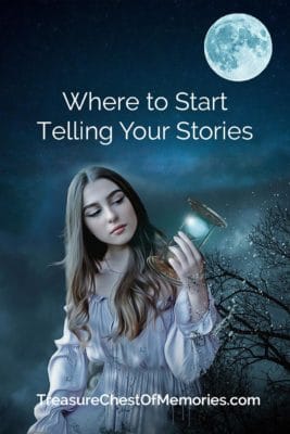 A girl with hour glass contemplates where to start telling your stories pinnable image