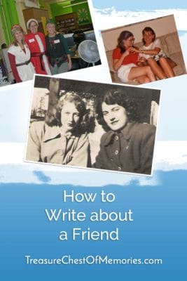 Who to write about a friend pinnable graphic with photos of friends