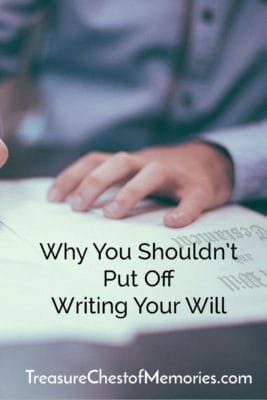 Man signing document underneath text of Why you shouldn't put off writing your will