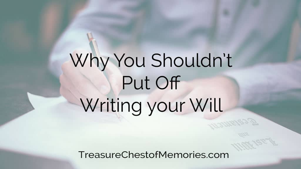 Man signing document underneath text of Why you shouldn't put off writing your will