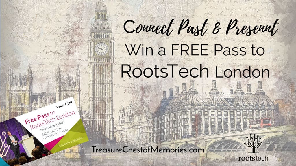 Win a Free Pass to RootsTech London 1 Feww pass to RootsTech London graphic