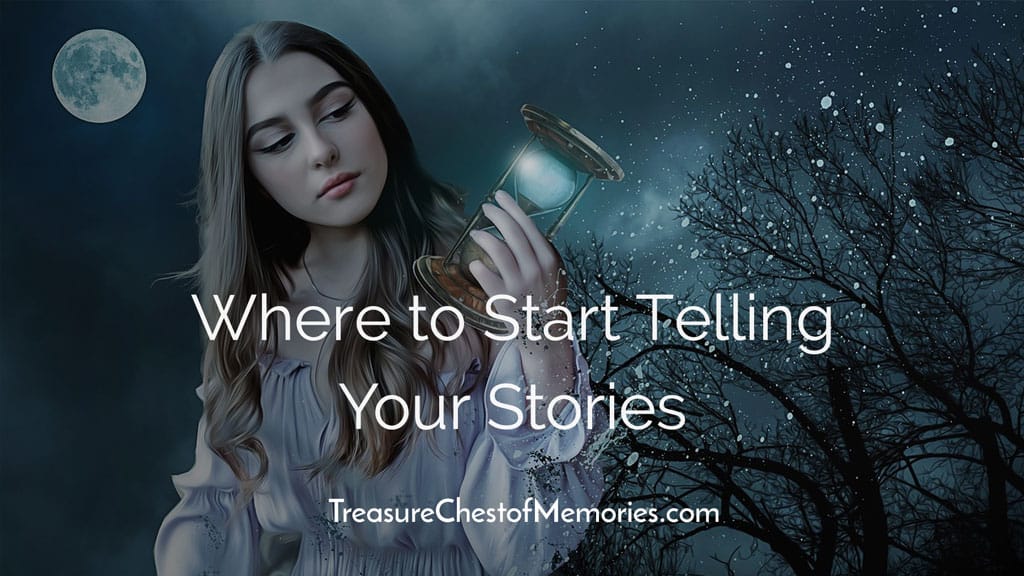 A girl with hour glass contemplates telling your stories 